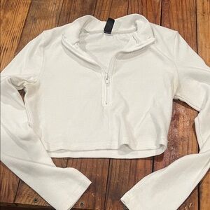SHEIN White Ribbed Zip-Up Crop Top